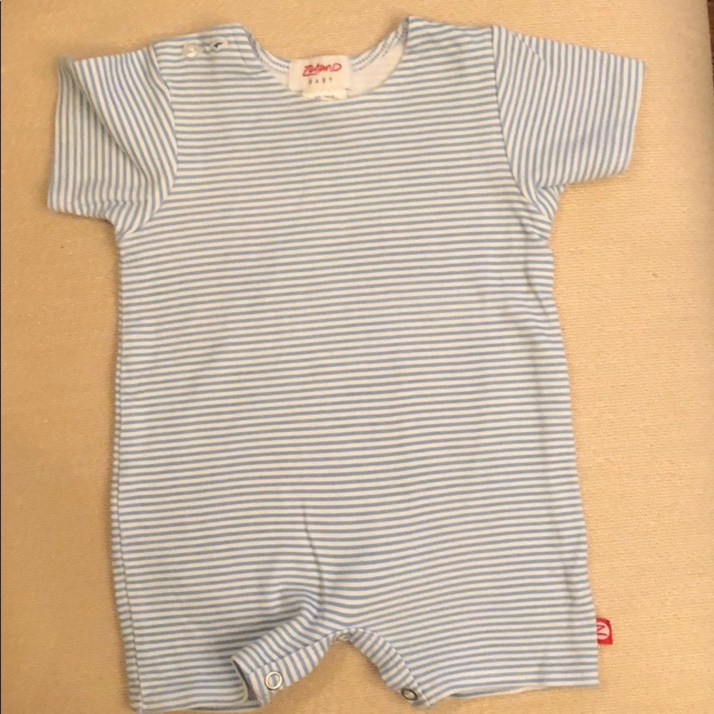 Zutano Blue Striped Short Sleeve Playsuit